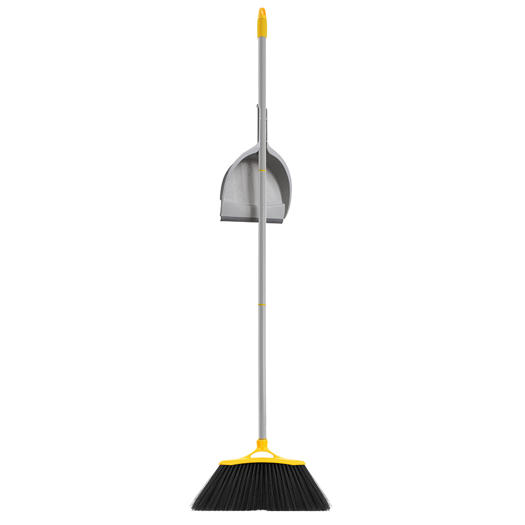 HIGH BRISTLES ANGLED BROOM WITH CLASSIC DUSTPAN AND 3 PCS HANDLE